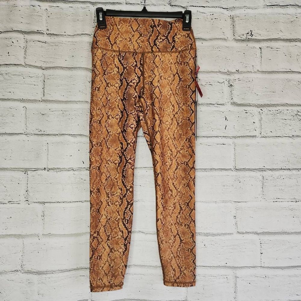 Carbon 38 Snakeskin Print High Rise Pull On Leggings Tan Size Small NWT